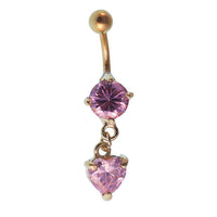 Cargar imagen en el visor de la galería, Bauchnabelpiercing goldfarben rosa großer runder Zirkonia Stein Herz Anhänger Edelstahl - chic-net.de
