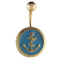 Cargar imagen en el visor de la galería, Bauchnabelpiercing goldfarben runde Platte blau Anker golden Edelstahl - chic-net.de
