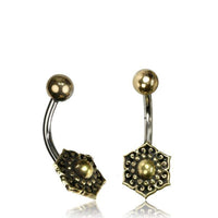 Cargar imagen en el visor de la galería, Bauchnabelpiercing Messing Edelstahl antik golden silbern Blume - chic-net.de
