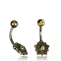 Cargar imagen en el visor de la galería, Bauchnabelpiercing Messing Edelstahl antik golden silbern Bögen Blume - chic-net.de
