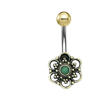 Cargar imagen en el visor de la galería, Bauchnabelpiercing Messing Edelstahl gold Blüte Jade - chic-net.de
