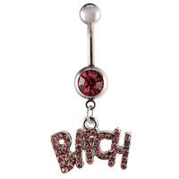 Load image into Gallery viewer, Bauchnabelpiercing silberfarben Bitch Schrift rosa Zirkonia Edelstahl - chic-net.de
