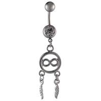 Load image into Gallery viewer, Bauchnabelpiercing silberfarben Kreis Infinity Federn Edelstahl - chic-net.de
