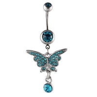 Cargar imagen en el visor de la galería, Bauchnabelpiercing silberfarben Schmetterling blau Zirkonia zwei Kugeln Edelstahl - chic-net.de
