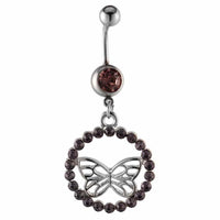 Cargar imagen en el visor de la galería, Bauchnabelpiercing silberfarben Schmetterling im Lila Zirkonia Stein Kreis Edelstahl - chic-net.de
