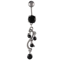 Cargar imagen en el visor de la galería, Bauchnabelpiercing silberfarben schwarze Steine Ranke S-Form Edelstahl - chic-net.de

