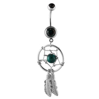 Cargar imagen en el visor de la galería, Bauchnabelpiercing silberfarben Traumfänger Kugel Grün im Netz Edelstahl - chic-net.de
