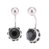 Cargar imagen en el visor de la galería, Bauchnabelpiercing silberfarben zwei Kugeln Steine schwarz Rand kleine Steine Edelstahl - chic-net.de
