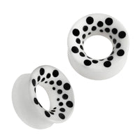 Load image into Gallery viewer, Bone Flesh Tunnel Polka Dots Punkte schwarz weiß double flared Plug Piercing - chic-net.de
