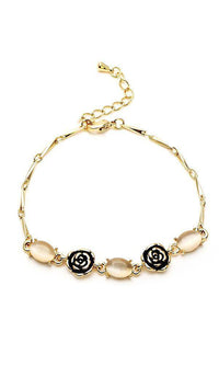 Load image into Gallery viewer, Brass Armband Rosen Katzenauge weiß gold 17-21 cm filigran nickelfrei Karabiner verstellbar - chic-net.de
