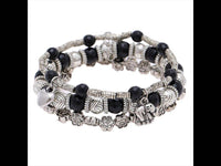 Load image into Gallery viewer, Brass Armband silbern dreilagig Elefant Herz Rosen schwarz Steinperlen verstellbar - chic-net.de
