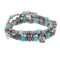 Load image into Gallery viewer, Brass Armband silbern dreilagig Elefant Herz Rosen türkis Steinperlen verstellbar - chic-net.de
