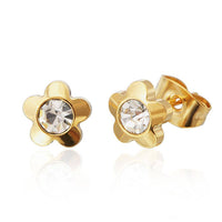 Load image into Gallery viewer, Brass Blume Ohrstecker gold Glaskristall facettiert 8 mm rund weiß - chic-net.de
