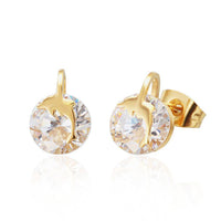 Load image into Gallery viewer, Brass Delfin Ohrstecker gold Glaskristall facettiert 8 mm rund nickelfrei weiß - chic-net.de
