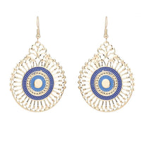 Cargar imagen en el visor de la galería, Brass golden blaue Ohrringe Emaille filigran Tropfen Rad Ohrhänger 5 cm - chic-net.de
