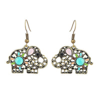 Cargar imagen en el visor de la galería, Brass golden Kreise Elefant Stein Ohrringe facettiert rosa türkis Sonne Emaille antik - chic-net.de
