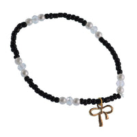 Load image into Gallery viewer, Brass golden schwarz weiß Perlen Kristalle Schleife Charm Armband verstellbar - chic-net.de

