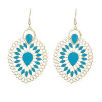 Cargar imagen en el visor de la galería, Brass golden türkise Ohrringe Emaille filigran Tropfen umgedreht Seile 6 cm - chic-net.de
