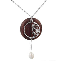 Cargar imagen en el visor de la galería, Brass Kette 47 cm Anhänger filigran Blumen Ranke 55 mm Perle Holz Scheibe Karabiner nickelfrei - chic-net.de
