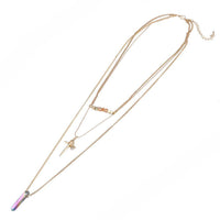 Load image into Gallery viewer, Brass Kette gold dreiteilig Perlen Steine Kreuz mit Ring Zirkonia ca. 46cm - chic-net.de
