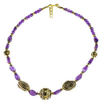 Load image into Gallery viewer, Brass Kette golden Amethyst verziert Perlen oval rund Stein Lochmuster Kugel - chic-net.de
