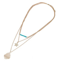 Load image into Gallery viewer, Brass Kette goldfarben dreiteilig Steine türkis Stern Blatt ca. 45cm - chic-net.de
