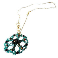 Load image into Gallery viewer, Brass Kette türkis schwarz Anhänger Blume Glaskristalle facettiert gold nickelfrei Glitzer Schmuck - chic-net.de
