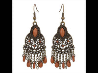 Cargar imagen en el visor de la galería, Brass Ohrringe antik golden Schnörkel rund Steine Oval braun - chic-net.de
