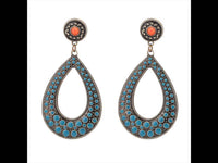 Cargar imagen en el visor de la galería, Brass Ohrringe antik golden Tropfen Kreis Stein orange blau - chic-net.de
