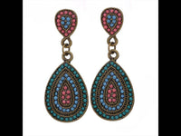 Load image into Gallery viewer, Brass Ohrringe antik golden Tropfen Kugeln pink blau türkis - chic-net.de
