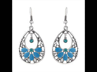 Cargar imagen en el visor de la galería, Brass Ohrringe antik silberfarben Tropfen Schnörkel türkis blau Kreise - chic-net.de
