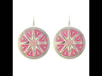 Load image into Gallery viewer, Brass Ohrringe Emaille Sternblume Zackenrand rund pink golden 5 cm Ohrhänger - chic-net.de
