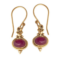 Cargar imagen en el visor de la galería, Brass Ohrringe mit Stein antik golden Tropfen oval rund Geige Messing Ohrhänger - chic-net.de
