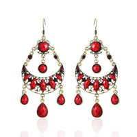 Load image into Gallery viewer, Brass Ohrringe Ohrhänger Ohrschmuck Damen Brasshänger Vintage Steine Sichel rot - chic-net.de
