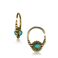 Cargar imagen en el visor de la galería, Brass Ohrringe Paar Stein antik golden Kugeln Blume Onyx Türkis - chic-net.de
