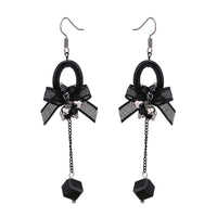 Cargar imagen en el visor de la galería, Brass Ohrringe silberfarben Oval schwarz Schleife Steine Anhänger Quadrat - chic-net.de
