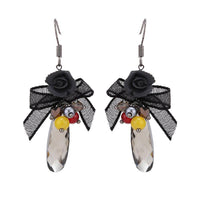 Cargar imagen en el visor de la galería, Brass Ohrringe silberfarben Schleife Blume schwarz großer Stein facettiert - chic-net.de
