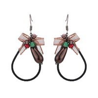 Cargar imagen en el visor de la galería, Brass Ohrringe silberfarben Tropfen Stoff schwarz Schleife braun Perlen Kugeln - chic-net.de
