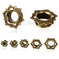 Cargar imagen en el visor de la galería, Brass Tunnel Lotus Blume antique Finish gold Plug - chic-net.de
