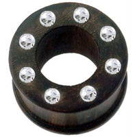 Load image into Gallery viewer, braun Holztunnel Kristalle Teakholz handgeschnitzt Tribal Holz Tunnel Plug Expander Ohrstecker - chic-net.de
