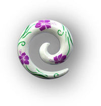 Cargar imagen en el visor de la galería, Bunte expander, Fake piercing aus Holz Handbemalt, weiß grün pink Blumenmuster, 8mm, Plug, Tunnel, Ohrhänger, Ohrstecker - chic-net.de
