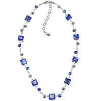 Cargar imagen en el visor de la galería, Damen Kette Halskette Muranoglas Blumen Rechteck Perlen Glasperlen blau silber 42-48 cm nickelfrei - chic-net.de
