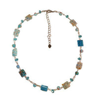 Cargar imagen en el visor de la galería, Damen Kette Halskette Muranoglas Blumen Rechteck Perlen Glasperlen türkis weiß 42-48 cm nickelfrei - chic-net.de
