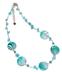 Cargar imagen en el visor de la galería, Damen Kette Türkis Perlmutt Muschel Scheiben Zebra Steinsplitter Karabiner nickelfrei 42- 48 cm - chic-net.de
