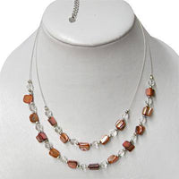 Cargar imagen en el visor de la galería, Damen Kette zweilagig Perlenkette rötlich Glasperlen Perlmutt Muscheln 42- 48 cm nickelfrei - chic-net.de
