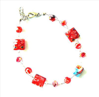 Load image into Gallery viewer, Damen Set Kette Armband Muranoglas rot mit Blümchen 8-9mm - chic-net.de
