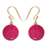 Cargar imagen en el visor de la galería, Damenohrringe mit magenta gefärbter Perlmuttmuschel und Muster, mit 925er Sterlingsilberbügel - chic-net.de
