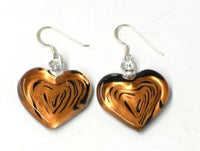 Load image into Gallery viewer, Damenohrringe, schwarz-goldene herzförmige Glasohrringe, hergestellt aus Glas und Sterlingsilber 925, handbemalt - chic-net.de
