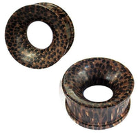 Load image into Gallery viewer, dunkelbraun Holztunnel Maserung Punkte Streifen Tribal Holz Tunnel handgeschnitzt Palmholz Plug - chic-net.de
