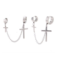 Cargar imagen en el visor de la galería, Edelstahl Creolen Helix silberfarben feine Verbinungskette Kreuz Anhänger Klippverschluss - chic-net.de
